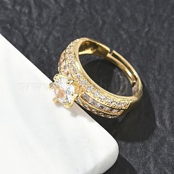 Adjustable Brass Finger Rings with Round Cubic Zirconia Center & Baguette Accents for Women&nbsp;CU-CBA7E55-16G