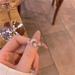 Brass Micro Pave Clear Cubic Zirconia Open Cuff Rings for Women&nbsp;FS-WGCF28E-01