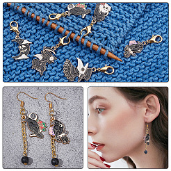 12Pcs 6 Style Gothic Style Plague Doctor Raven Moon Alloy Enamel Pendant Stitch Markers&nbsp;HJEW-NB00007