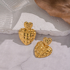 Textured Heart 304 Stainless Steel Dangle Stud Earrings&nbsp;WF7533