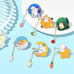 6Pcs 6 Styles Zinc Alloy Enamel Animal Fishing Pins&nbsp;JEWB-CJ0001-56