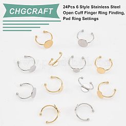 24Pcs 6 Style Stainless Steel Open Cuff Finger Ring Finding&nbsp;FIND-CA0004-44