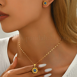 Vintage 201 Stainless Steel & Plastic Sun with Evil Eye Stud Earrings & Pendant Necklaces Set for Women&nbsp;EW9229