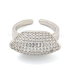 Real Platinum Plated Brass Micro Pave Clear Cubic Zirconia Cuff Rings&nbsp;RJEW-L113-018P-01