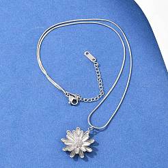 304 Stainless Steel Flower Pendant Round Snake Chain Necklaces for Women&nbsp;NJEW-G188-02P