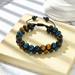 Natural Tiger Eye & Black Onyx Round Braided Bead Bracelet&nbsp;BJEW-TA00441