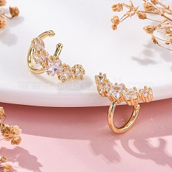 Rack Plating Star Brass Micro Pave Clear Cubic Zirconia Cuff Earrings&nbsp;EJEW-H147-16G