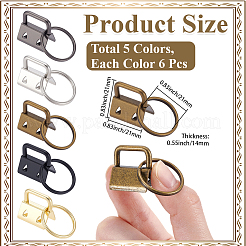 30Pcs 5 Colors Iron Ribbon Ends with Keychain Split Ring&nbsp;IFIN-GF0001-66