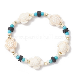 Synthetic Turquoise & Natural Lava Rock Beads Stretch Bracelets for Men Women&nbsp;BJEW-JB11988-01