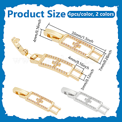 8Pcs 2 Colors Rectangle with Cross Rack Plating Brass Micro Pave Clear Cubic Zirconia Watch Band Clasps&nbsp;ZIRC-PH0001-48