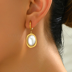 Stainless Steel Imitation Pearl Oval Hoop Earrings&nbsp;SG6004