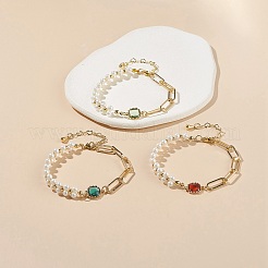 3Pcs 3 Color Glass Square Link Bracelets Set&nbsp;BJEW-TA00075