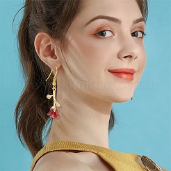 3 Pairs 3 Colors Brass Flower Dangle Earrings&nbsp;EJEW-YW00003