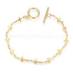 Cross 304 Stainless Steel Link Chain Bracelets&nbsp;BJEW-D397-03G
