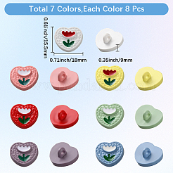 56Pcs 7 Colors Heart with Flower Pattern Resin Buttons&nbsp;CRES-CY0001-01