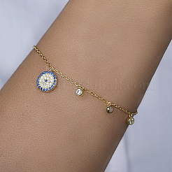 925 Sterling Silver Micro Pave Cubic Zirconia Blue Evil Eye Charm Bracelets for Men Women&nbsp;SG3284-2