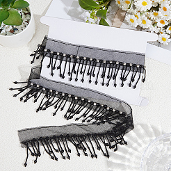 Polyester & Glass Rhinestone & Imitation Pearl Beaded Tassel Ribbon&nbsp;DIY-CY0003-68B