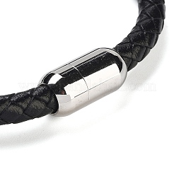 Natural Tourmaline Round Bead Braided Leather Cord Bracelets for Men Women&nbsp;BJEW-A009-11P-07
