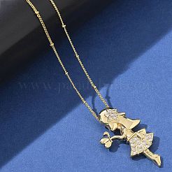 Brass Micro Pave Clear Cubic Zirconia Pendant Necklaces&nbsp;NJEW-M084-01G-02