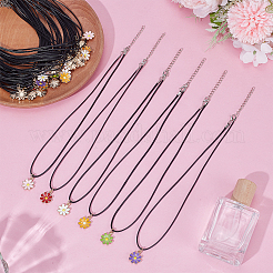 48Pcs 6 Colors Alloy Enamel Flower Pendant Waxed Cord Necklaces&nbsp;NJEW-GO00002