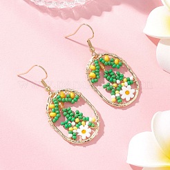 Flower with Oval Glass Dangle Earrings&nbsp;EJEW-MZ00627-03