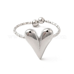 Non-Tarnish 304 Stainless Steel Heart Open Cuff Ring for Women&nbsp;RJEW-E066-09P