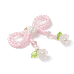 Glass Seed Beaded Bowknot & Flower Pendants&nbsp;PALLOY-MZ01220-01