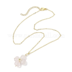 Natural Rose Quartz Clover Shamrock Pendant Necklaces&nbsp;NJEW-JN05170-04