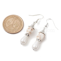 Synthetic Turquoise and Shell Pearl Skull Dangle Earring&nbsp;EJEW-TA00447