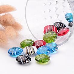 Mixed Color Flat Round Handmade Gold Sand Lampwork Beads&nbsp;X-DT338J