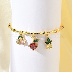 Brass Micro Pave Cubic Zirconia Friut Charm Bangles for Women&nbsp;BJEW-Z089-05G