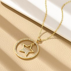 Brass Micro Pave Clear Cubic Zirconia Ring Pendant Necklaces&nbsp;LS-NJEW-P322-A01-G