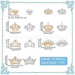 14Pcs 14 Styles Crown Zinc Alloy Rhinetsone Lapel Pins for Clothes&nbsp;JEWB-HY0001-56