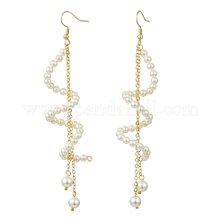 Shell Pearl Beads & Brass Cable Chains Dangle Earrings for Women&nbsp;EJEW-JE07326
