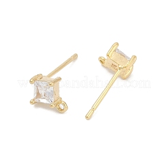Brass Micro Pave Clear Cubic Zirconia Stud Earring Findings&nbsp;LS-KK-Z099-02G-03