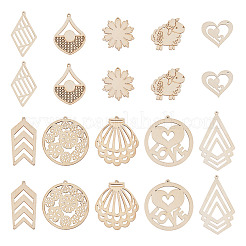 100Pcs 10 Styles Undyed Natural Wooden Big Pendants&nbsp;WOOD-EL0001-03