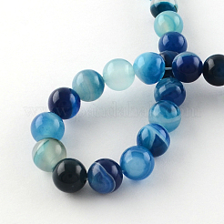 Dyed Natural Striped Agate/Banded Agate Round Bead Strands&nbsp;G-R342-8mm-05