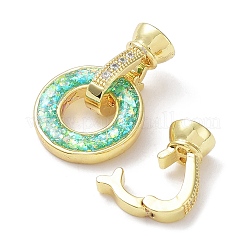 Rack Plating Brass Micro Pave Clear Cubic Zirconia Fold Over Ring Clasps&nbsp;KK-F858-08G-01