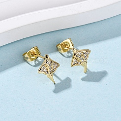 Brass Micro Pave Clear Cubic Zirconia Stud Earrings&nbsp;EJEW-D328-04G-01