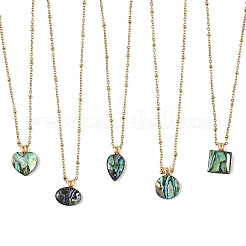 Natural Paua Shell Geometric Pendant 304 Stainless Steel Satellite Chain Necklaces&nbsp;NJEW-JN06602