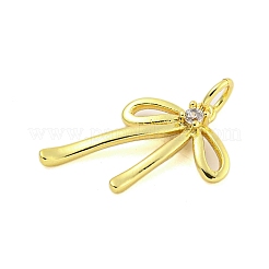 Bowknot Rack Plating Brass Micro Pave Clear Cubic Zirconia Pendants&nbsp;KK-U021-10G-01