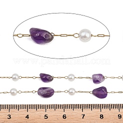Natural Amethyst Nuggets & 316 Stainless Steel Handmade Link Chains&nbsp;CHS-K021-14G-08