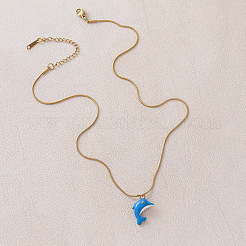 Vintage Stainless Steel Enamel Ocean Dolphin Pendant Necklaces for Women&nbsp;ZX7053