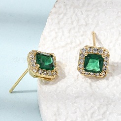 Brass Micro Pave Cubic Zirconia Stud Earrings&nbsp;EJEW-G471-06G