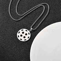 201 Stainless Steel Pickleball Pendant Box Chain Necklaces for Women Men&nbsp;NJEW-H050-01A-P