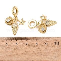 Ocean Brass Micro Pave Clear Cubic Zirconia European Dangle Charms&nbsp;KK-H278-03G-08