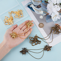 4Pcs 4 Styles Octopus & Bees Alloy Hanging Chain Brooch&nbsp;HJEW-DR00069