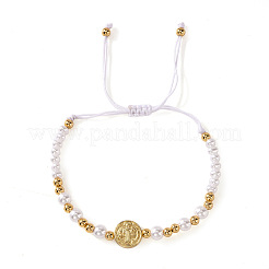 Elegant Round Brass & Imitation Pearl Beads Braided Bead Bracelets&nbsp;FJ6643