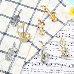 7Pcs 7 Styles Musical Instruments Alloy Rhinestone Lapel Pin Backs for Backpack Clothes&nbsp;JEWB-CJ0001-91
