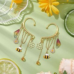 Brass Bees & Glass Teardrop Tassel Earrings&nbsp;EJEW-TA00538